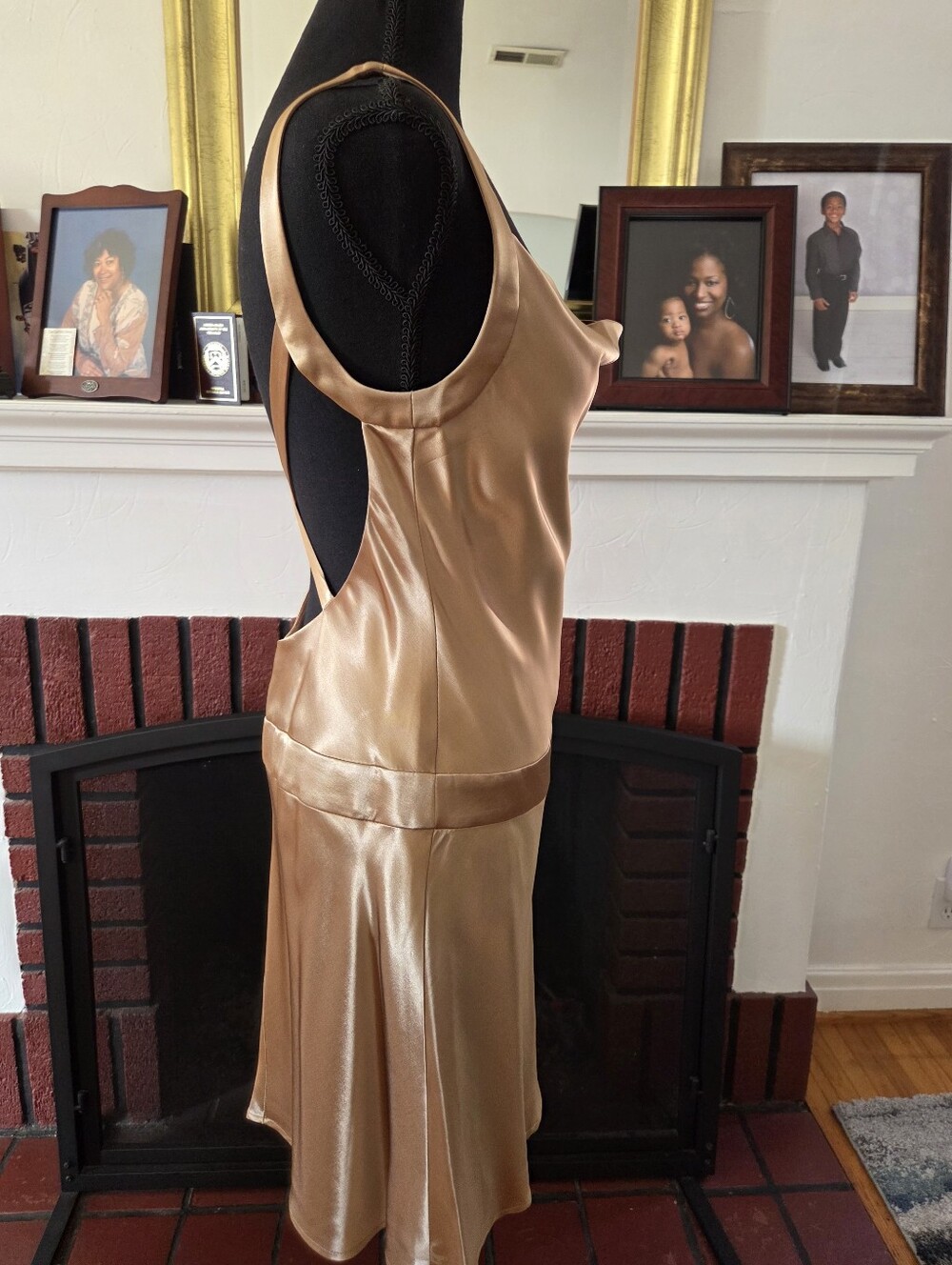 Moda Intl Satin Cowl Neck Dress in Warm Gold - Picture 3 of 7